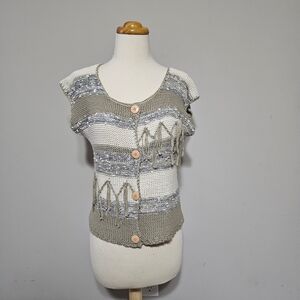 Vintage West Coast Connection Fringe Knit Sweater Vest Striped Size L
